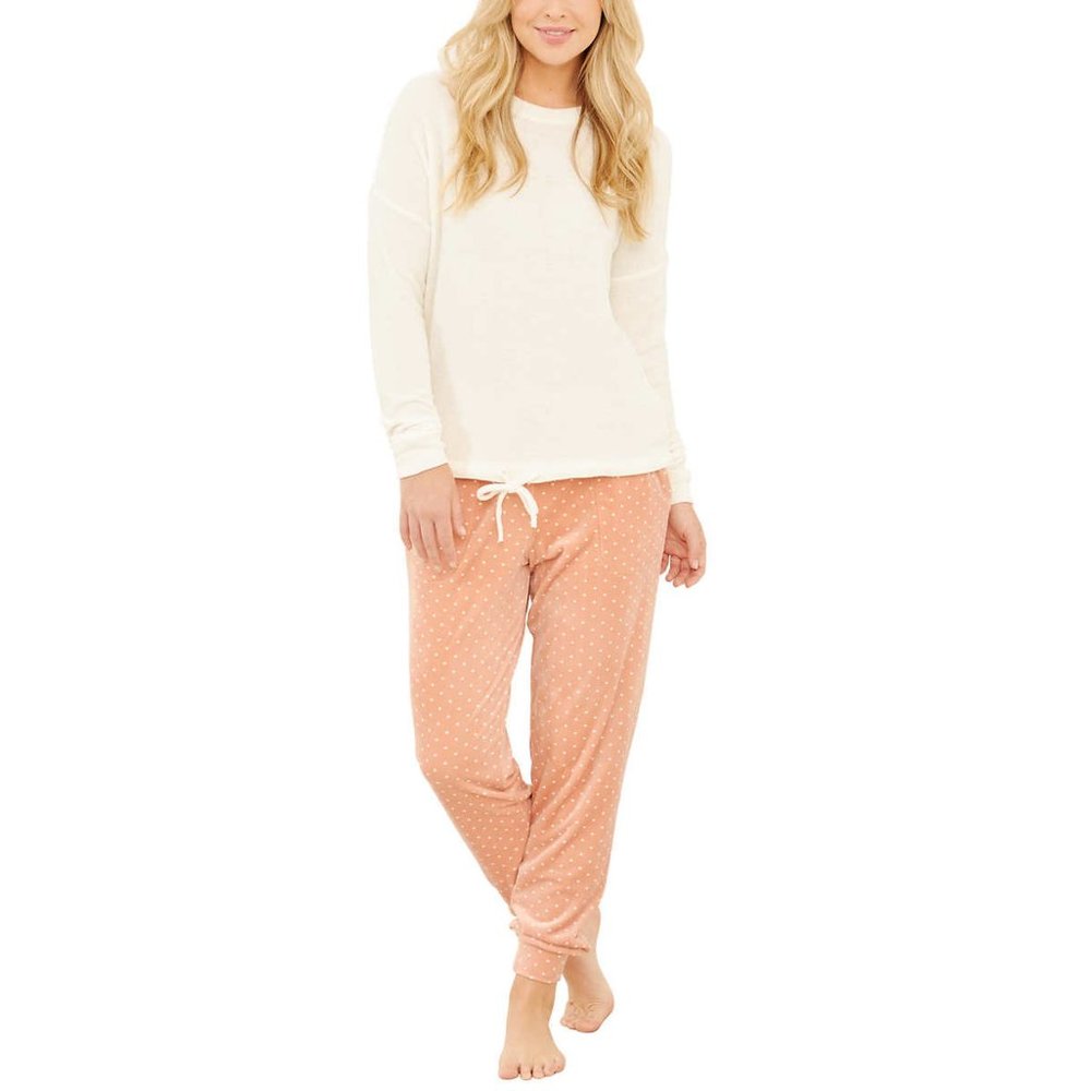 Three dots velour pajama set top jogger eye mask